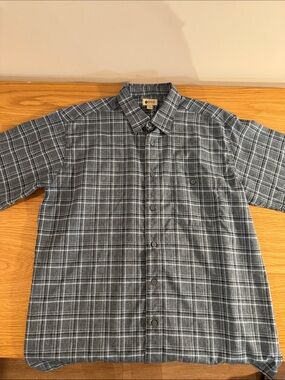Haggar Blue Plaid Short-Sleeve Button-Down Shirt